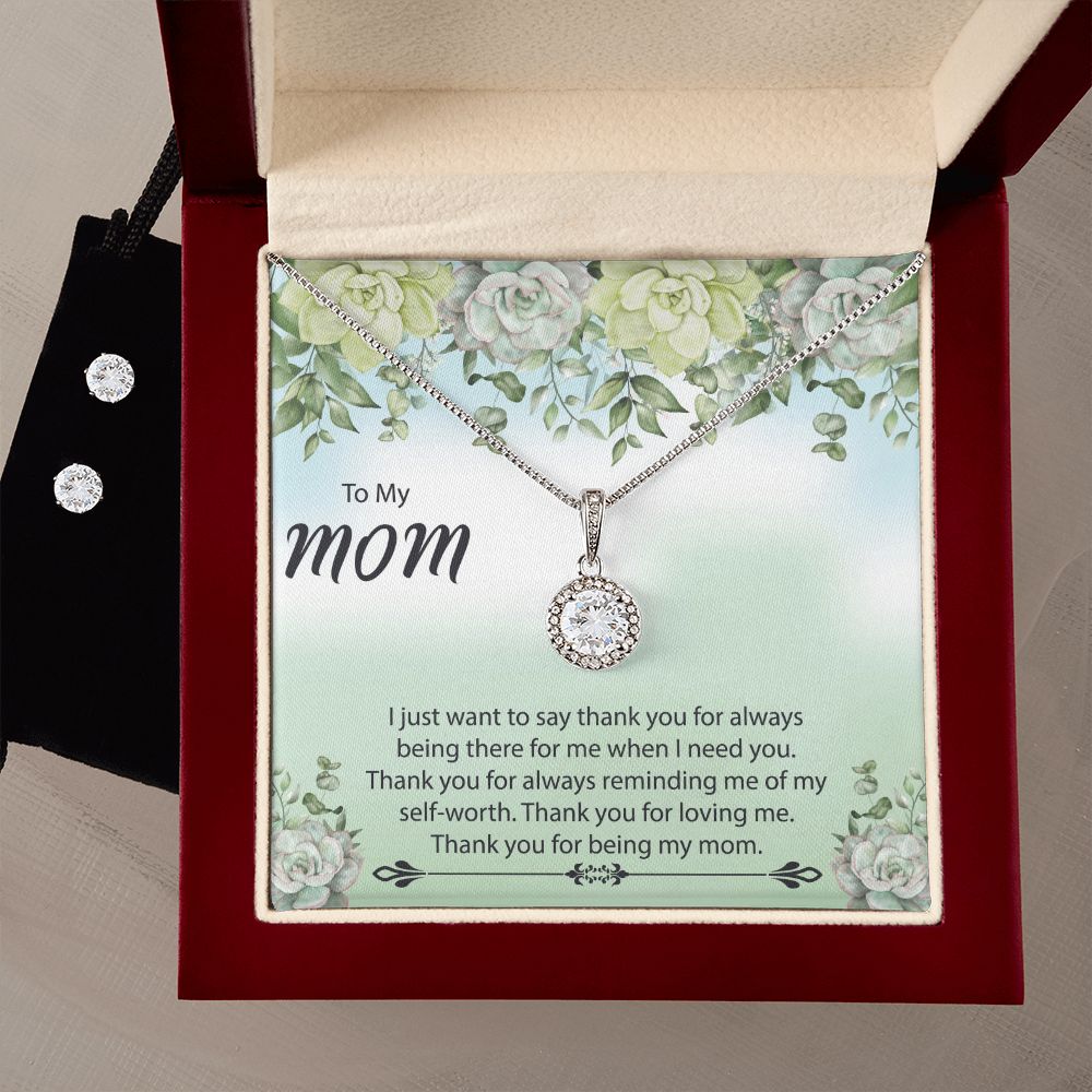 Juego de collar Eternal Hope y aretes de circonia cúbica transparente - ¡Regalo perfecto para mamá en el Día de la Madre! ¡Gracias mamá!
