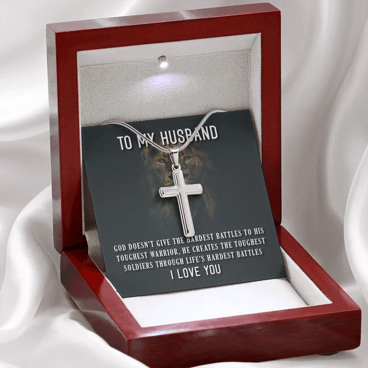To My Husband - GOD DOESN’T GIVE - Personalized Cross Necklace