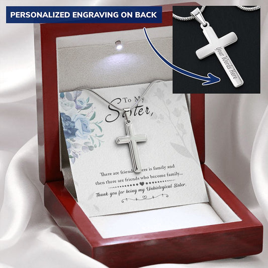 Unbiological Sister - Friends who become family - Personalized Cross Necklace