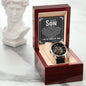 To My Son - I wish you the strength to face challenges - Men's OpenWork Watch with Mahogany Box - Show him he IS Special!