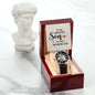 To the greatest Son on his Wedding Day! - Men's OpenWork Watch with Mahogany Box - Show him he IS Special!