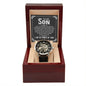 To My Son - I wish you the strength to face challenges - Men's OpenWork Watch with Mahogany Box - Show him he IS Special!