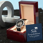 To our Son, Congratulations on your Graduation - Men's OpenWork Watch with Mahogany Box - Show him he IS Special!
