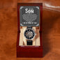 To My Son - I wish you the strength to face challenges - Men's OpenWork Watch with Mahogany Box - Show him he IS Special!