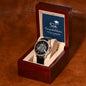 To our Son, Congratulations on your Graduation - Men's OpenWork Watch with Mahogany Box - Show him he IS Special!