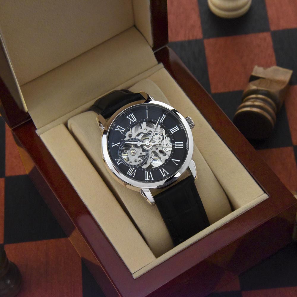 My Husband my Love - Men's OpenWork Watch with Mahogany Box - Show him he IS Special!