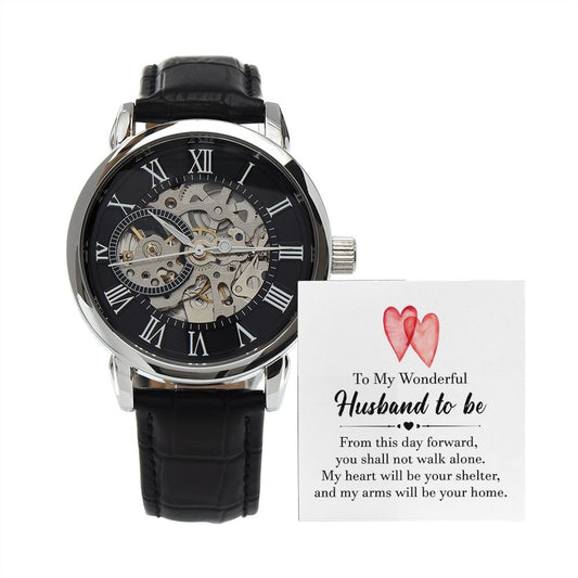 To my wonderful husband to be - Men's OpenWork Watch with Mahogany Box - Show him he IS Special!