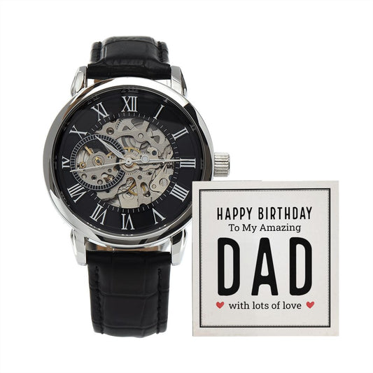 Happy Birthday to my amazing Dad - Men's OpenWork Watch with Mahogany Box - Show him he IS Special!