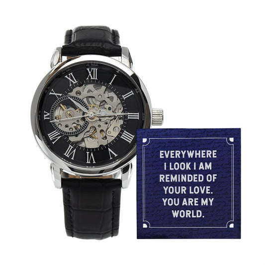 Everywhere I look - Men's OpenWork Watch with Mahogany Box - Show him he IS Special!