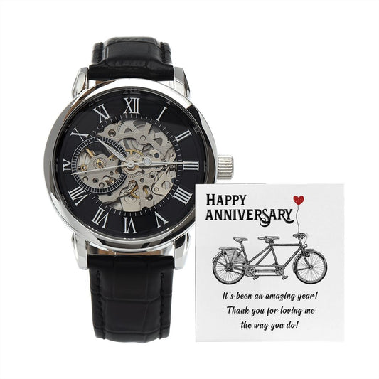 Happy Anniversary, its been an amazing years - Men's OpenWork Watch with Mahogany Box - Show him he IS Special!