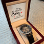 To the greatest Son on his Wedding Day! - Men's OpenWork Watch with Mahogany Box - Show him he IS Special!