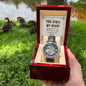My Man-You stole my heart - Men's OpenWork Watch with Mahogany Box - Show him he IS Special!