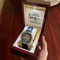 To the greatest Son on his Wedding Day! - Men's OpenWork Watch with Mahogany Box - Show him he IS Special!