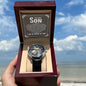 To My Son - I wish you the strength to face challenges - Men's OpenWork Watch with Mahogany Box - Show him he IS Special!