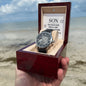 Son - you're one of a kind Men's OpenWork Watch with Mahogany Box - Show him he IS Special!