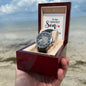 To the greatest Son on his Wedding Day! - Men's OpenWork Watch with Mahogany Box - Show him he IS Special!