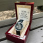 Son - you're one of a kind Men's OpenWork Watch with Mahogany Box - Show him he IS Special!