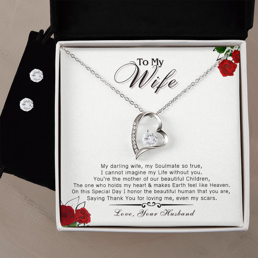 To My Wife, You are Loved - Forever Love Necklace & Clear CZ Earrings - the Perfect Gift for ANY Occassion!