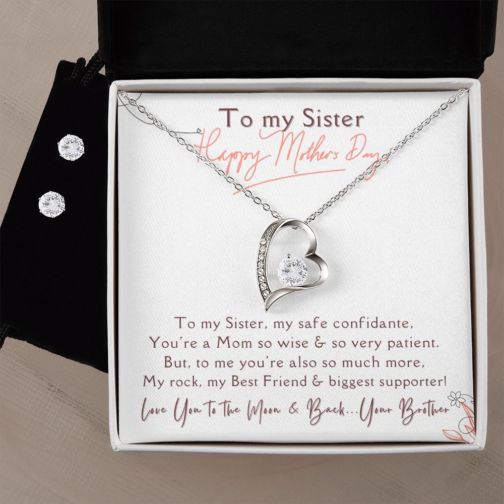 To my Sister, HAPPY MOTHER'S DAY - Forever Love Necklace & Clear CZ Earrings - the Perfect "You are Loved" Gift!