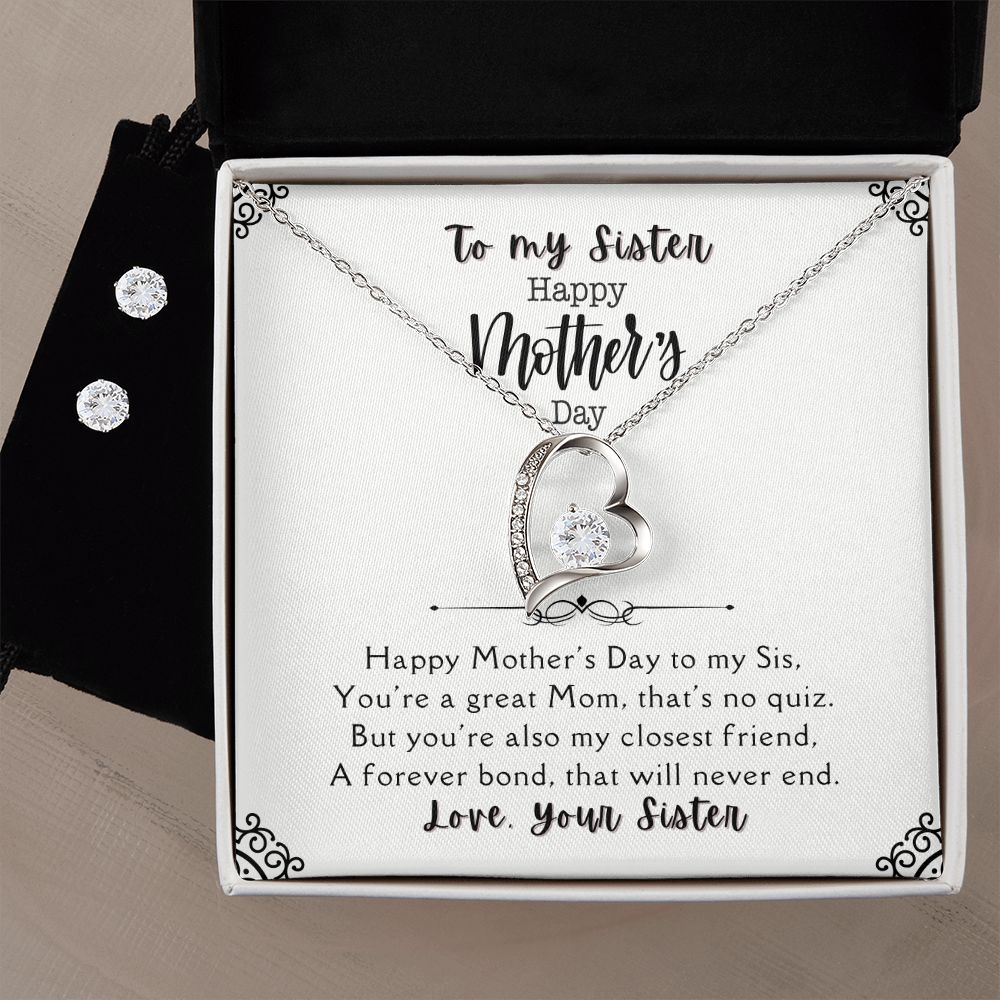 HAPPY MOTHER'S DAY to my Sister - Forever Love Necklace & Clear CZ Earrings - the Perfect "You are Loved" Gift!