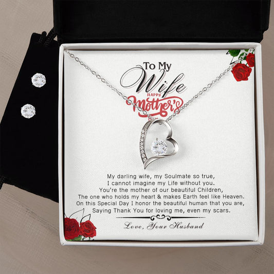 To My Wife, HAPPY MOTHER'S DAY - Forever Love Necklace & Clear CZ Earrings - the Perfect "I Love you" Gift!