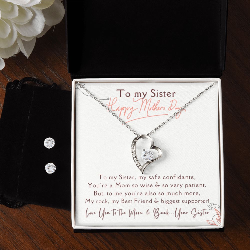 To my Sister, HAPPY MOTHER'S DAY - Forever Love Necklace & Clear CZ Earrings - the Perfect "You are Loved" Gift!