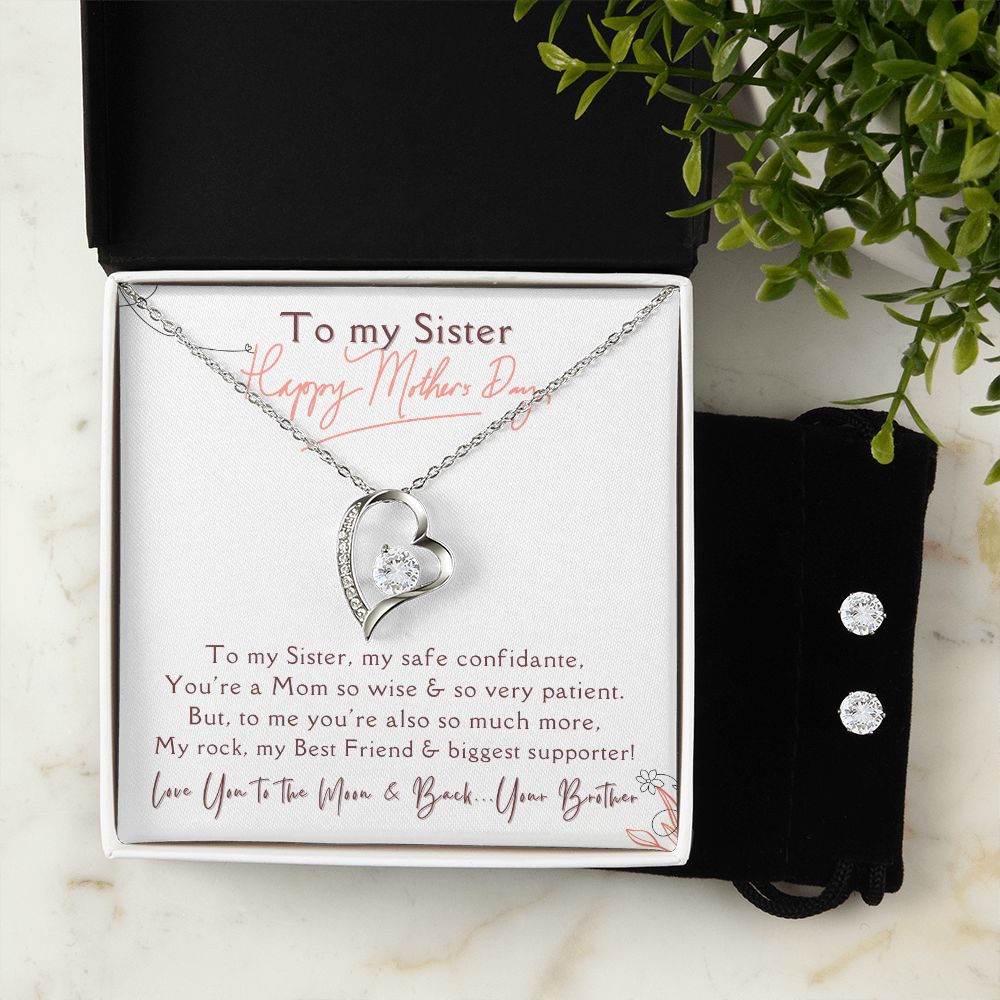 To my Sister, HAPPY MOTHER'S DAY - Forever Love Necklace & Clear CZ Earrings - the Perfect "You are Loved" Gift!