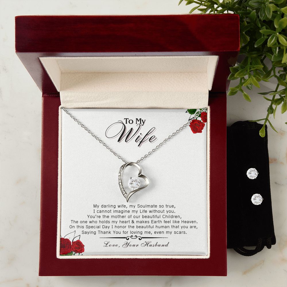 To My Wife, You are Loved - Forever Love Necklace & Clear CZ Earrings - the Perfect Gift for ANY Occassion!