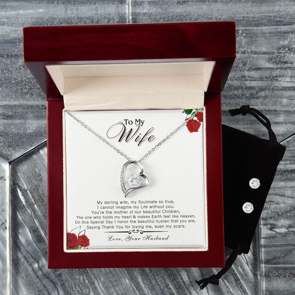 To My Wife, You are Loved - Forever Love Necklace & Clear CZ Earrings - the Perfect Gift for ANY Occassion!