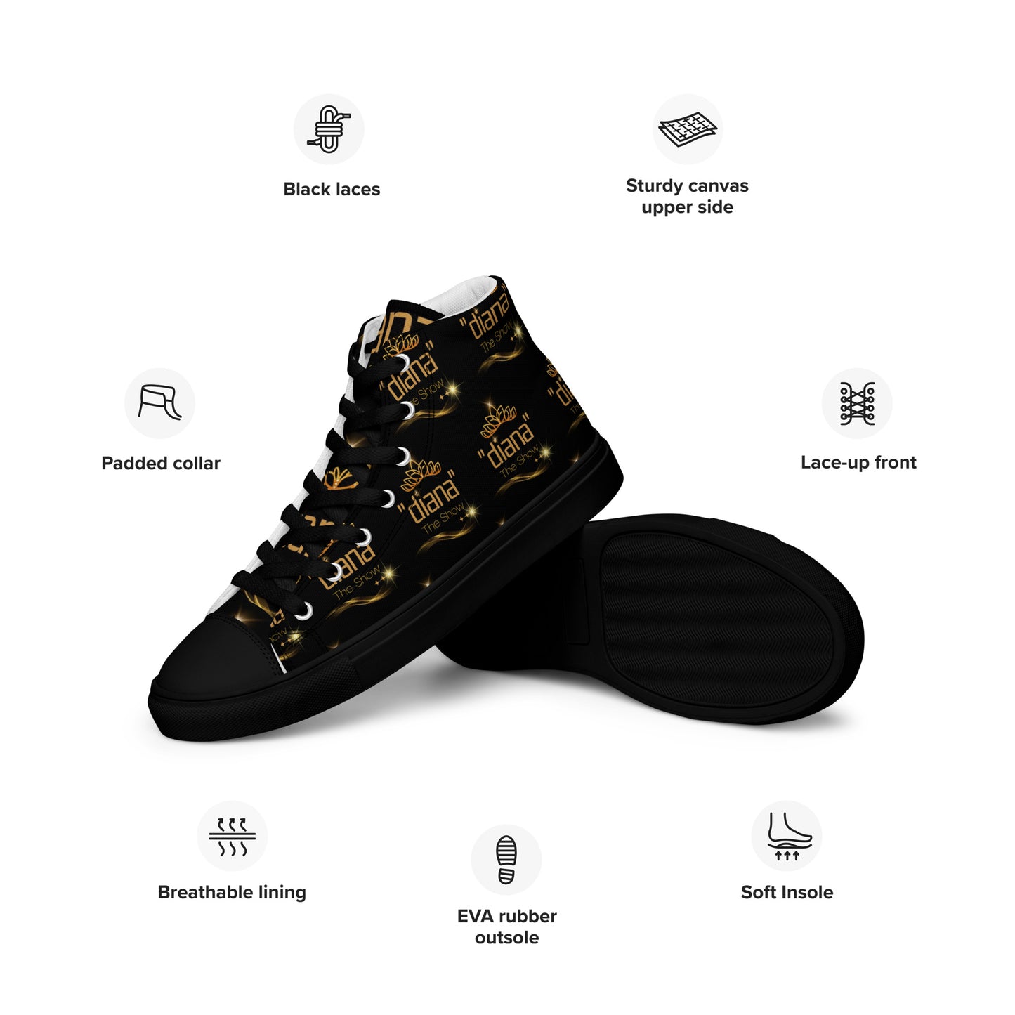 Fun Branded "diana - The Show" Women’s high top canvas shoes