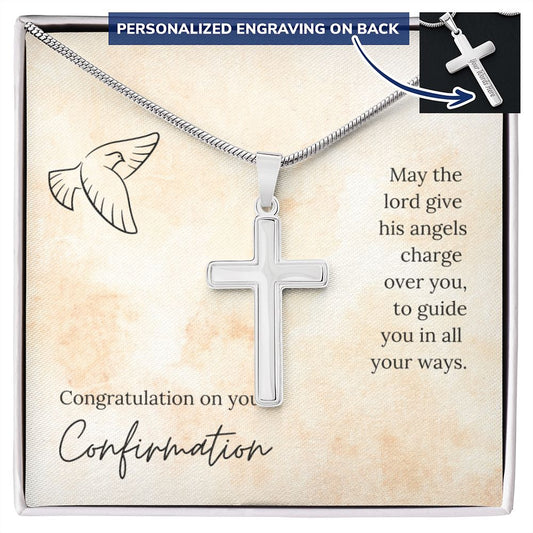 Congratulation on your Confirmation, Personalized Cross Necklace - May God Bless You - Pefect Gift for him or her!