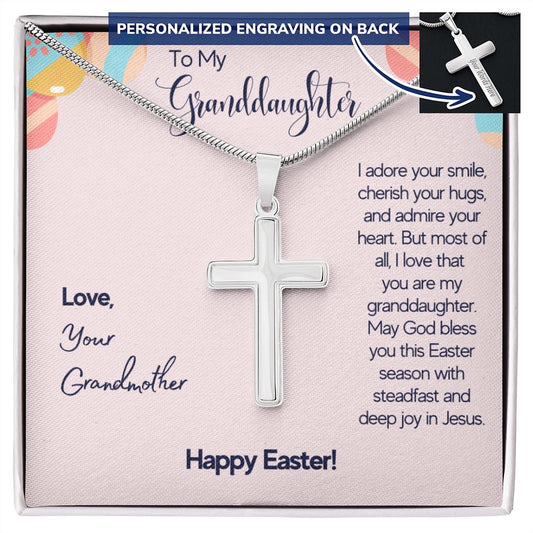 To My Granddaughter - Happy Easter - Personalized Cross Necklace