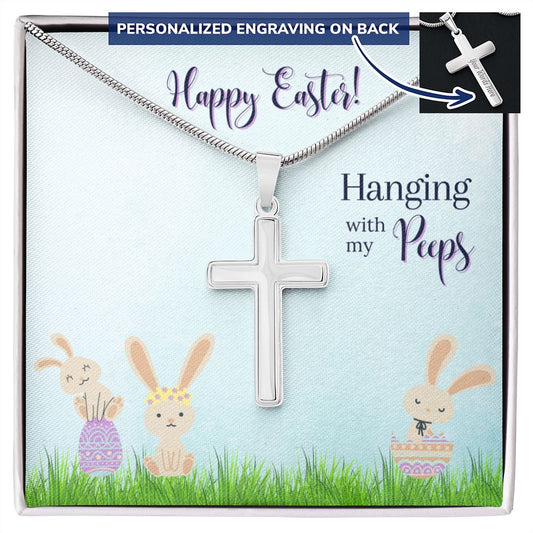 Easter Personalized Cross Necklace  Gift - Hanging with my Peeps!