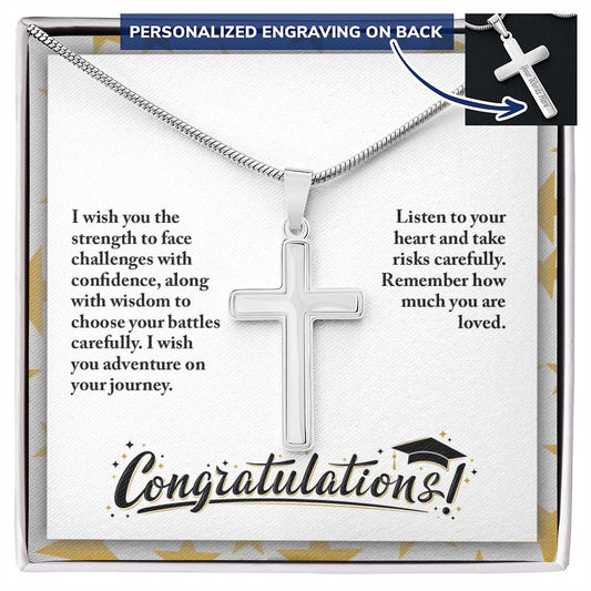 FELICITACIONES por tu Graduación - Collar de Cruz Personalizado - ¡Te deseo mucha fuerza! 