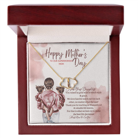 To Mom, from your Girls - Everlasting Love 10K Solid Yellow Gold Heart Necklace - Happy Mother's Day, I Love You Mom!