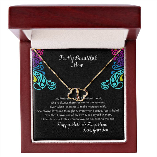 To my Beautiful Mom, from your Son - Everlasting Love 10K Solid Yellow Gold Heart Necklace - Happy Mother's Day, I Love You Mom!