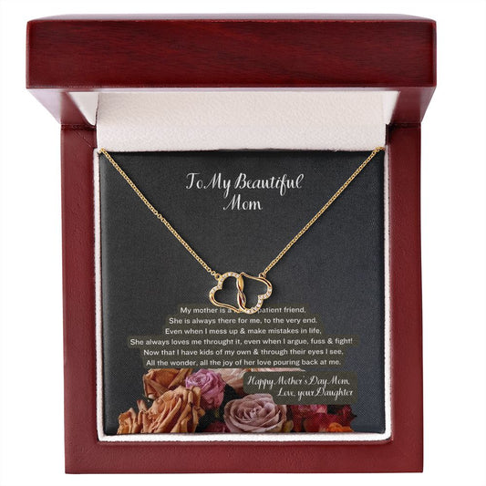 To my Beautiful Mom, from your Daughter - Everlasting Love 10K Solid Yellow Gold Heart Necklace - Happy Mother's Day, I Love You Mom!