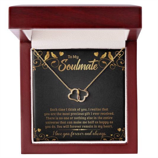 To My Soulmate - Everlasting Love 10K Solid Yellow Gold Heart Necklace - I Love You Forever & Always!