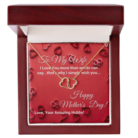 To my Wife, from your Hubby - Everlasting Love 10K Solid Yellow Gold Heart Necklace - Happy Mother's Day honey, I Love You!