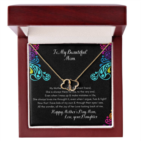 To my Beautiful Mom, from your Daughter - Everlasting Love 10K Solid Yellow Gold Heart Necklace - Happy Mother's Day, I Love You Mom!