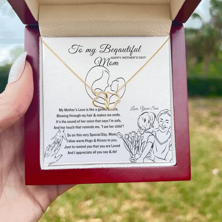 To Mom, from her Son - Everlasting Love 10K Solid Yellow Gold Heart Necklace - Happy Mother's Day, I Love You Mom!