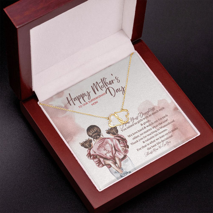 To Mom, from your Girls - Everlasting Love 10K Solid Yellow Gold Heart Necklace - Happy Mother's Day, I Love You Mom!