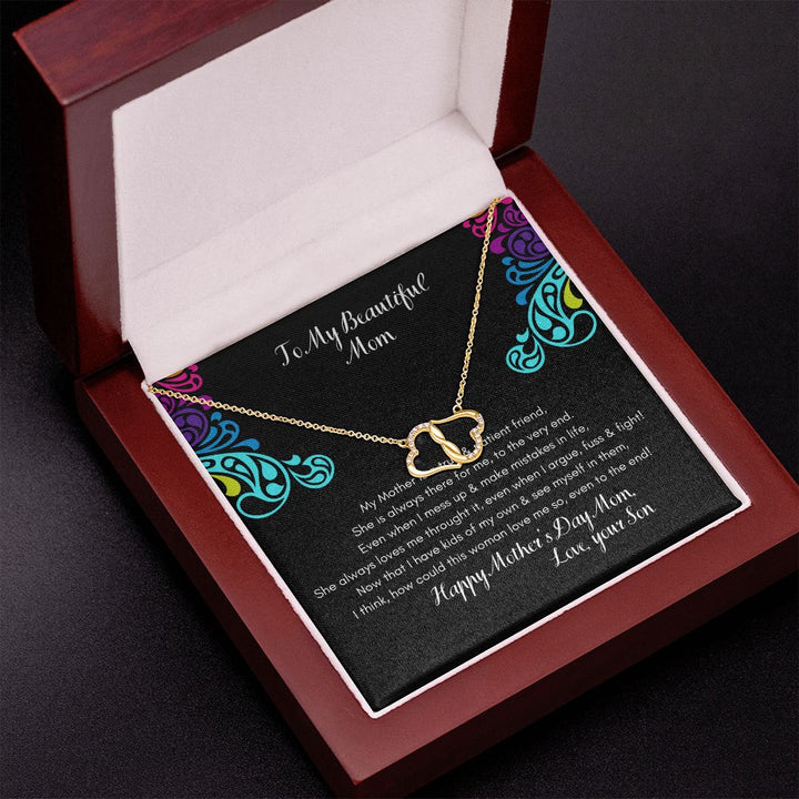 To my Beautiful Mom, from your Son - Everlasting Love 10K Solid Yellow Gold Heart Necklace - Happy Mother's Day, I Love You Mom!