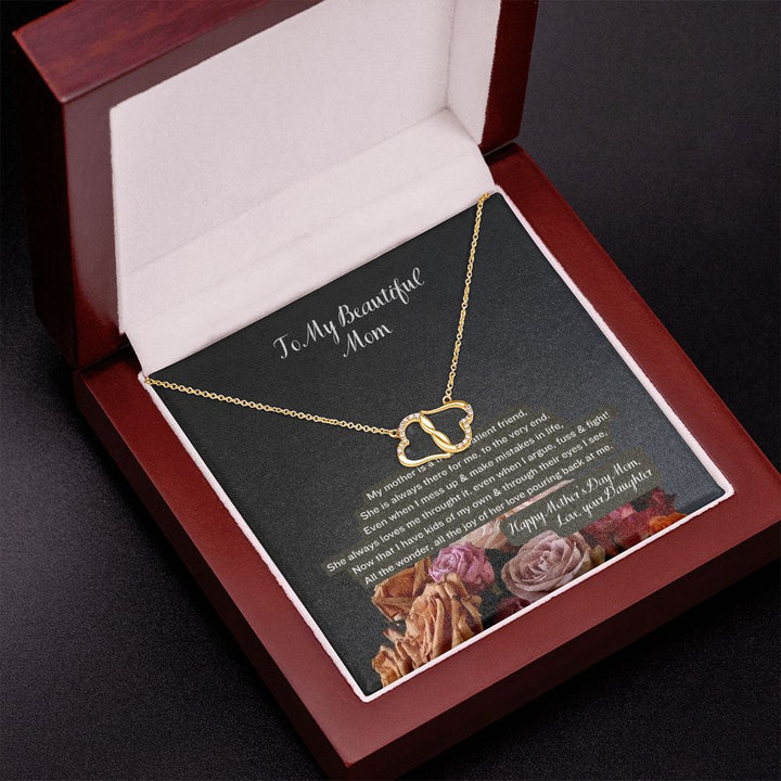 A mi hermosa mamá, de parte de su hija - Collar de corazón de oro amarillo sólido de 10 quilates con amor eterno - ¡Feliz día de la madre, te amo mamá!