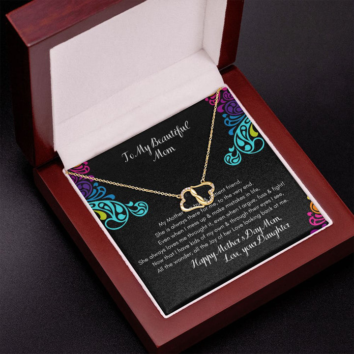 A mi hermosa mamá, de parte de su hija - Collar de corazón de oro amarillo sólido de 10 quilates con amor eterno - ¡Feliz día de la madre, te amo mamá!