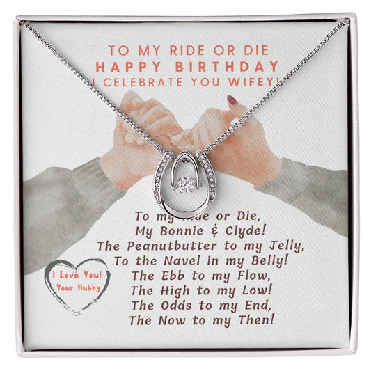 Happy Birthday Wifey - Lucky in Love Necklace - Perfect Gift for the Woman you're in Love with - I Love you honey!