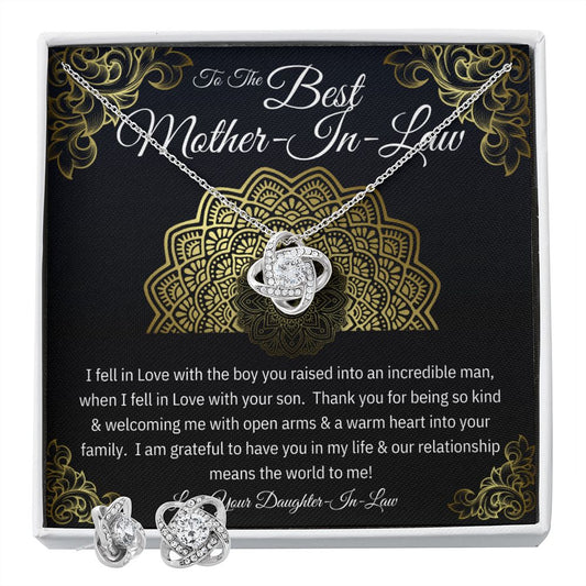 To the Best Mother-In-Law - Love Knot Earring & Necklace Set - She'll Love this Gift!