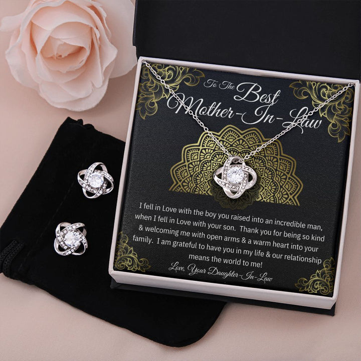 To the Best Mother-In-Law - Love Knot Earring & Necklace Set - She'll Love this Gift!