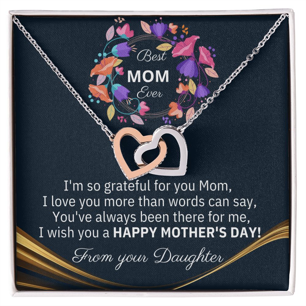 Interlocking Heart Necklace - The perfect Gift she'll love for Mother's Day - BEST Mom Ever, from your Daughter!