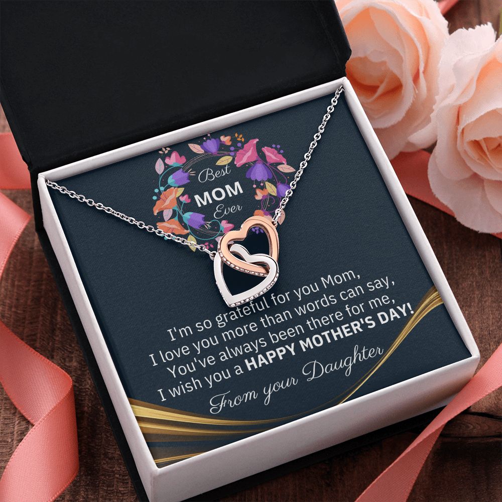 Interlocking Heart Necklace - The perfect Gift she'll love for Mother's Day - BEST Mom Ever, from your Daughter!